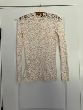 Hallhuber Delicate Lace High-Neck Blouse in off White